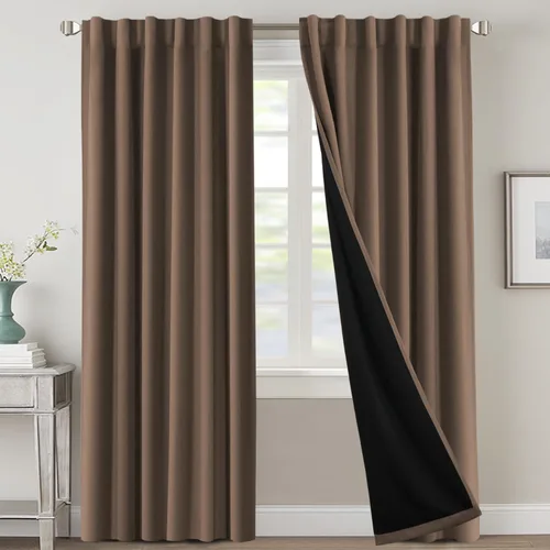 Vista 120 de H.VERSAILTEX Cortinas 100% opacas para dormitorio con forro negro, cortinas de oscurecimiento de habitación completa, con aislamiento térmico