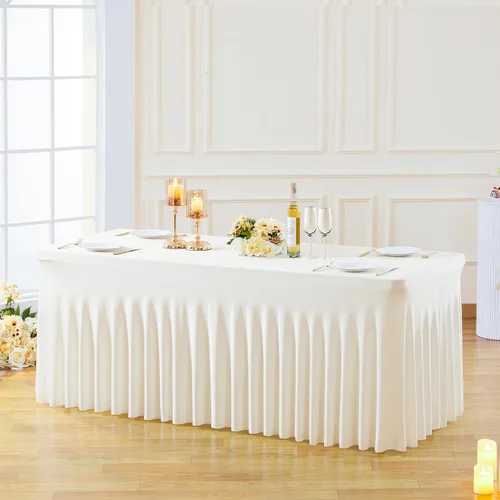 Vista 26 de Besutolife - Faldas de mesa de elastano negro para mesas rectangulares de 4 pies, diseño de una pieza, mantel para fiestas de cumpleaños, bodas
