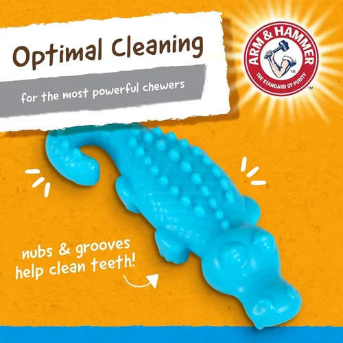 Vista 4 de Arm & Hammer Nubbies Gator - Juguete dental masticable para perros, sabor a menta, bicarbonato de sodio, con infusión de ranuras, placa de reducción
