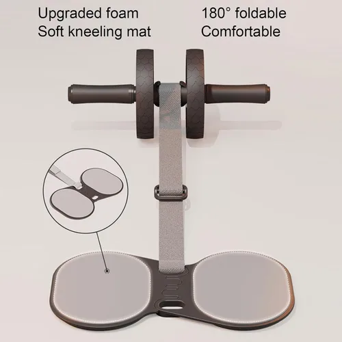 Vista 6 de Rodillo de rueda abdominal, correa de tracción automática, rodillera de doble rueda para entrenamiento abdominal, equipo de ejercicio para gimnasio