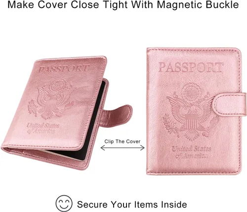 Vista 5 de WALNEW Funda para pasaporte, funda para pasaporte, tarjeta, cartera, E-oro rosa, Estilo E