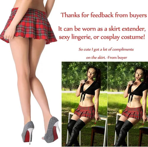 Vista 8 de Avidlove Lencería para mujer, disfraz de minifalda a cuadros, uniforme de colegiala, juego de rol
