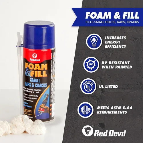 Vista 3 de Red Devil 0913 Foam & Fill Small Gaps & Cracks, sellador de poliuretano expandible, 12 onzas, blanquecino, paquete de 1