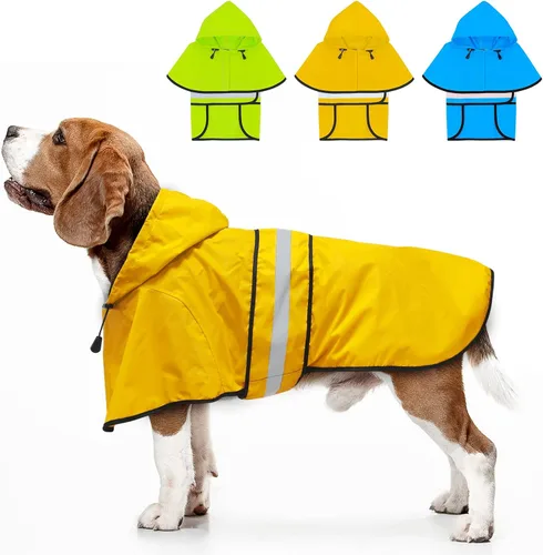 Vista 10 de Impermeable ajustable impermeable para perros, chaqueta reflectante para perros con capucha, abrigo ligero para lluvia para perros pequeños
