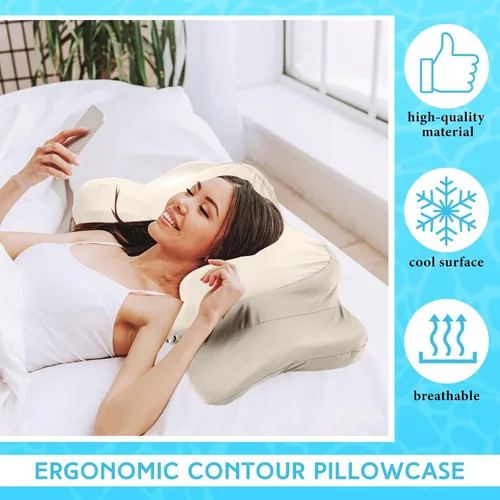 Vista 4 de Hahafelt Funda de almohada refrescante para el cuello cervical (solo funda de almohada) Funda de almohada ergonómica con cremallera, funda