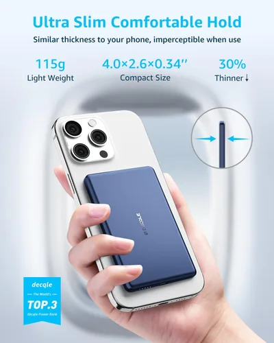Vista 2 de Banco de energía "Air" para MagSafe 5000mAh, ultra delgado, magnético, inalámbrico, portátil, con cable USB-C, compatible solo con iPhone