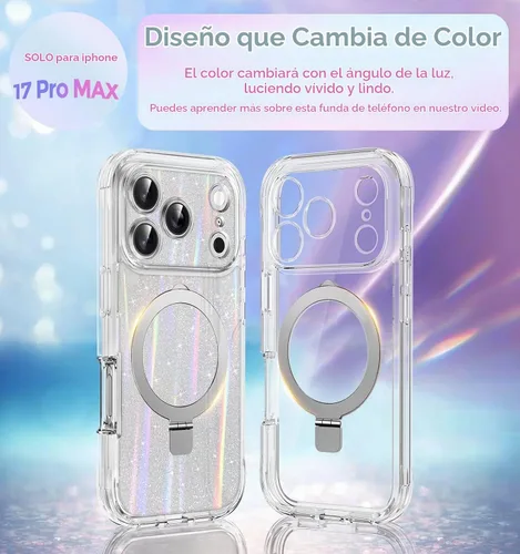 Vista 4 de Funda magnética de privacidad para iPhone 17 Pro Max [Cartulina Aurora con purpurina] [Soporte magnético invisible] protector de pantalla integrado