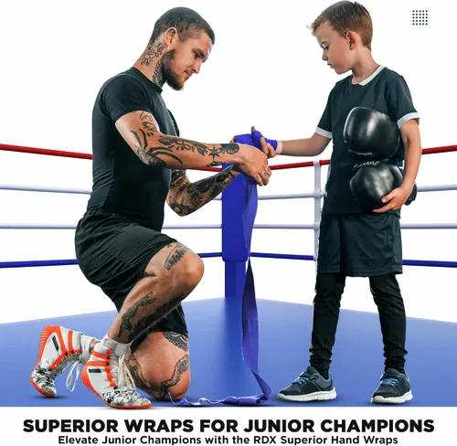 Vista 4 de RDX Boxing Wraps Kids 2.5M Guantes internos, Vendajes elásticos para el pulgar, Junior Under Mitts Protector de puño de mano Correas de soporte