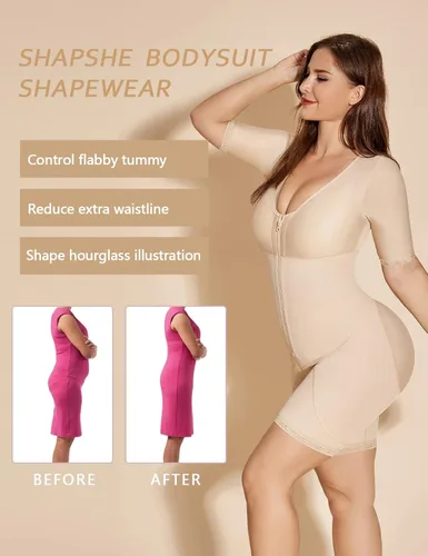 Vista 3 de SHAPSHE Moldeador de cuerpo completo para mujer control de abdomen fajas colombianas entrenador de cintura levantamiento de glúteos con cremallera