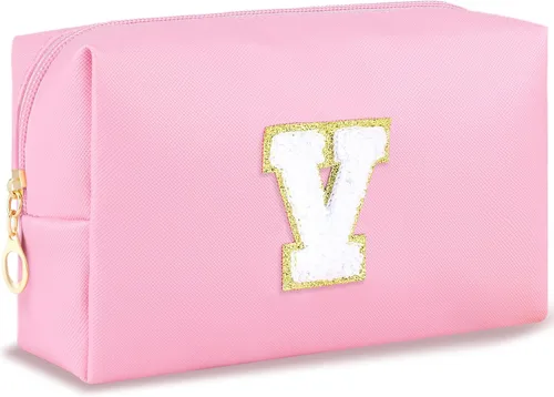 Vista 109 de URSKYTOUS Regalos para niñas, bolsa de maquillaje con inicial, bolsa de cosméticos personalizada con cremallera, bonita bolsa de aseo de viaje, Azul