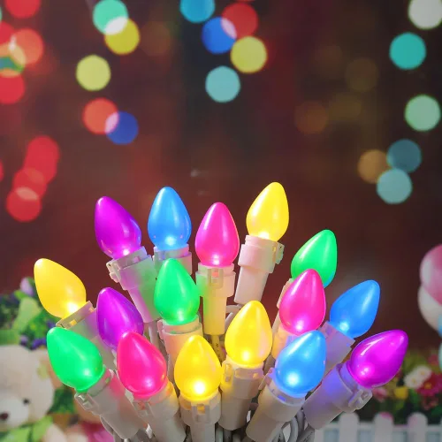 Vista 3 de Guirnalda de luces LED multicolor de cristal C3, 50 unidades, luz pastel de Pascua, 120 V, certificación UL, conectable, para exteriores, cable