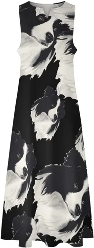 Vista 4 de Lindo Border Collie Hound - Vestido largo para mujer, cuello en V, sin mangas, estampado casual