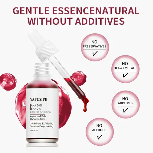 Vista 5 de AHA 30% + BHA 2% Solución de exfoliación química exfoliante para la piel en el hogar, máscara facial de pelado rojo, BHA, líquido exfoliante ácido