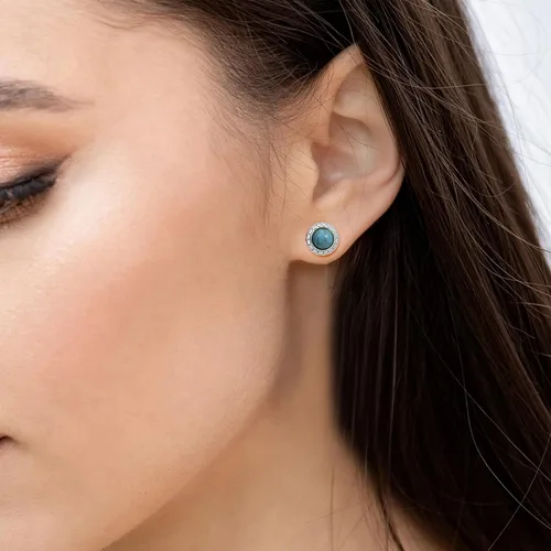 Vista 10 de Tibetan Turquoise Earrings 925 Sterling Silver Post Stud Boho Gemstone Hypoallergenic Handmade Earrings for Women Trendy Fashion