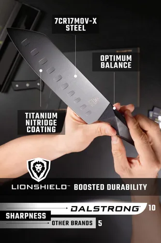 Vista 4 de Dalstrong Santoku - Cuchillo de 7 pulgadas, serie Shadow Black, cuchillo de cocina extremadamente afilado, recubierto de nitruro de titanio negro
