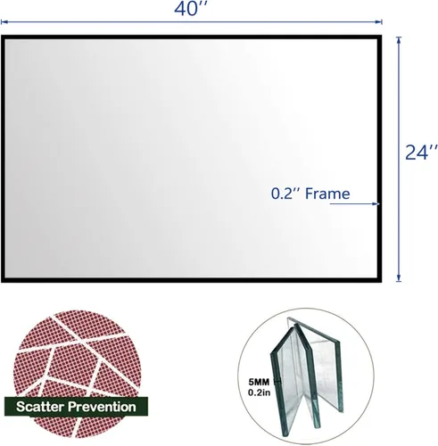 Vista 3 de HANS Espejo rectangular grande de baño, espejo de tocador con marco de madera montado en la pared (40 x 24 pulgadas) (negro)