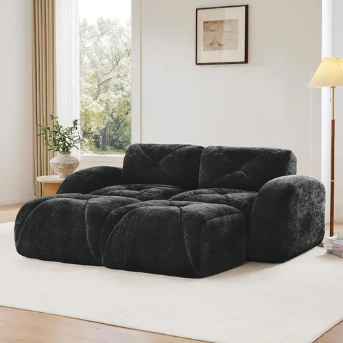 Vista 14 de Velvet Boneless Couch with Ottoman, 80 in Velvet Reversible L Sectional Sofa Overstuffed 32D Boneless Cloud Couch,No Assembly Need, for Small Spaces