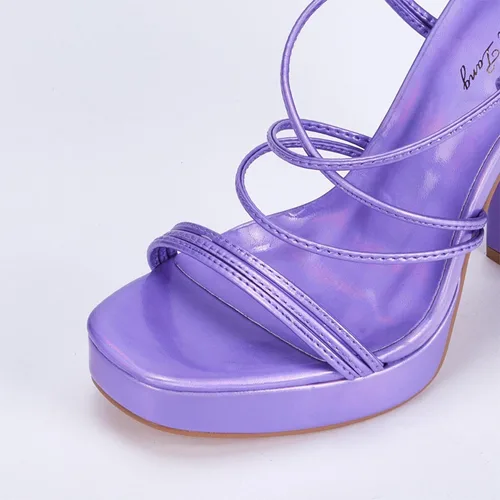 Vista 6 de Elisabet Tang Sandalias de tacón con tiras para mujer, tacones de plataforma de 5 pulgadas, tacones altos con cordones gruesos y puntera abierta