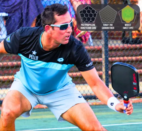 Vista 4 de PELLO PXVamos - Paleta de pickleball de fibra de carbono cruda Aprobado por USAPA Toray 700 fibra de carbono Núcleo de panal de polipropileno