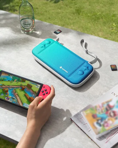 Vista 7 de tomtoc Funda de transporte delgada para Nintendo Switch modelo OLED funda protectora para interruptor con 10 cartuchos de juego funda de viaje