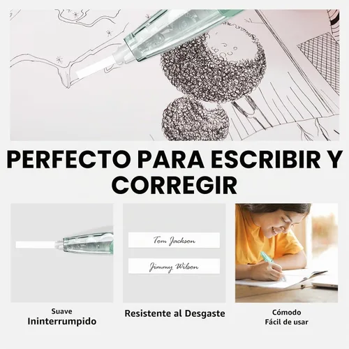Vista 5 de Cinta de corrección blanca retráctil recargable, 4 piezas (CS-25) con 2 recambios adicionales