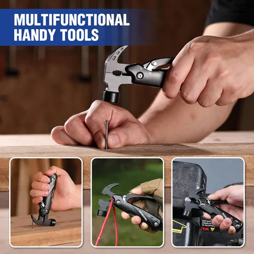 Vista 6 de WORKPRO Multitool-Herramientas de camping 12 en 1 con mini martillo-EDC Gear Multi Herramientas Martillo con bloqueo de seguridad y bolsa, Mini