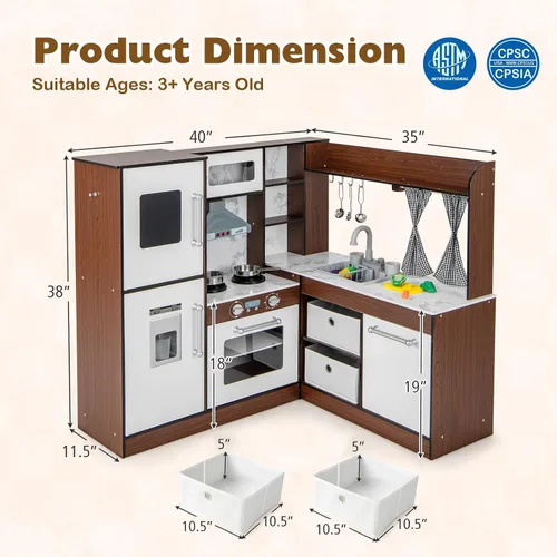 Vista 6 de Costzon Juego de cocina para niños, juego de cocina de juguete de simulación para niños pequeños con luces y sonidos reales, fregadero y grifo