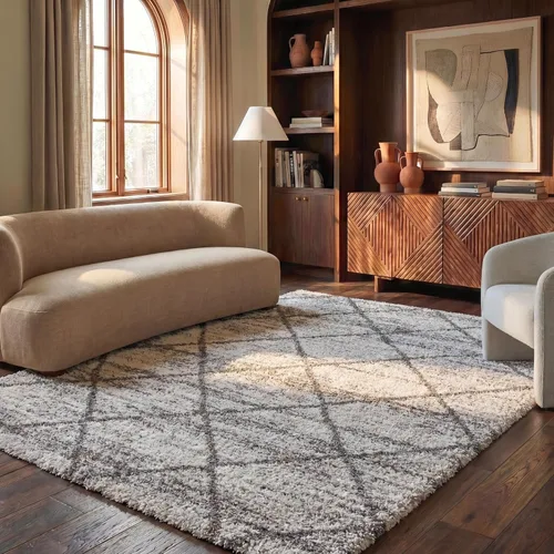 Vista 38 de SAFAVIEH Hudson Shag Collection - Alfombra decorativa de 2 x 3 pies, color beige y marfil, diseño moderno de enrejado, no desprende pelusa