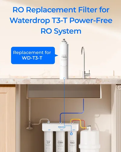 Vista 4 de Waterdrop Sistema RO de remineralización T3-T con filtro RT-TRO, paquete Flujo más rápido de 220 GPD, sin necesidad de energía, filtro de agua RO
