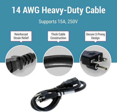 Vista 5 de Cable de alimentación de CA resistente de 3 pies, 14 AWG NEMA 6-20P a C13 Cable de alimentación macho a hembra de 14 AWG, 15 A/250 V, con conector