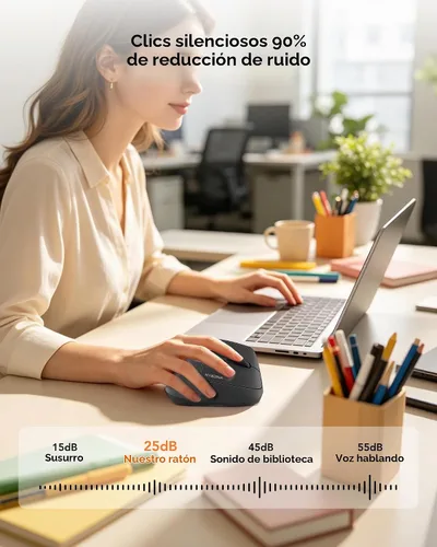 Vista 6 de KYSONA Ratón ergonómico inalámbrico, mouse vertical Bluetooth, DPI ajustable de 5 niveles, ratones con interruptor silencioso de 2.4 G para Windows