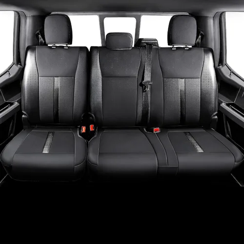 Vista 3 de Fundas de asiento de piel sintética de alta calidad para Ford F150 SuperCrew XL XLT STX (2015-2020) y F250/F350/F450 Crew Cab XL XLT (2017-2022)