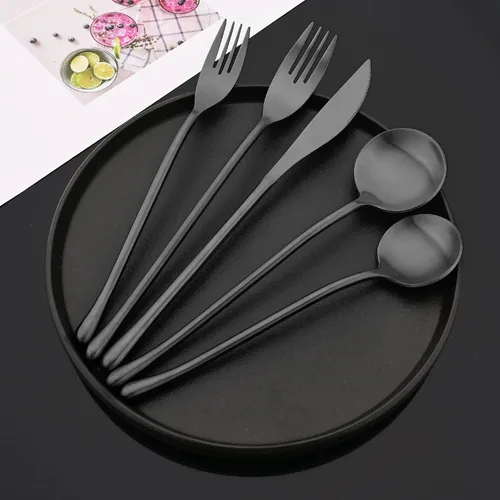 Vista 8 de JASHII Juego de cubiertos mate de acero inoxidable 304 de 24 piezas, incluye cuchillos para carne, servicio para 4, mango redondo, acabado satinado