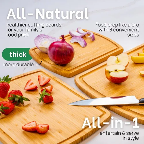 Vista 8 de Tablas de cortar de madera orgánica para la cocina para cortar verduras, tallar carne, cortar pan y servir charcutería para la preparación