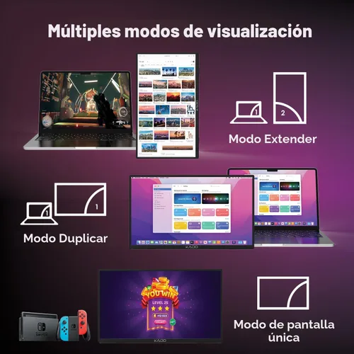 Vista 4 de Kado Monitor portátil de 15.6 pulgadas FHD 1080p, 45 W, carga inversa, monitor ultradelgado para computadora portátil, 1920 x 1080 con altavoces