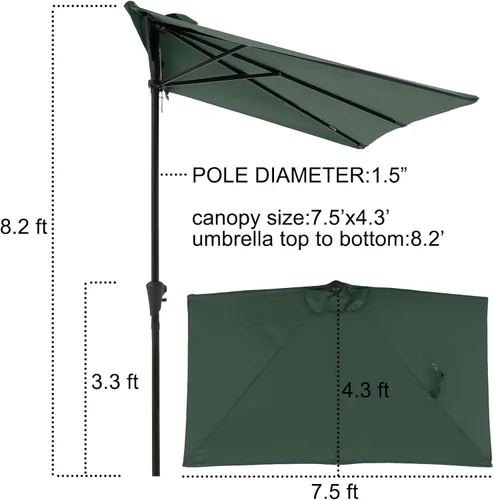 Vista 5 de COBANA - Sombrilla rectangular para patio al aire libre, 7.5 x 4 pies, color verde oscuro Balcón, Jardín, Cubierta