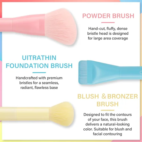 Vista 2 de docolor Brochas de Maquillaje 3 Piezas Base Polvo Rubor Brocha Premium Brocha de Maquillaje Facial Para Aplicar y Mezclar polvo, base, bronceador