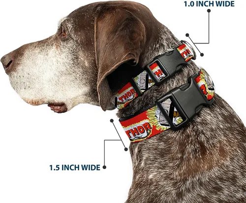 Vista 2 de Collar de perro Clip de plástico Thor Hammer rojo, amarillo y blanco, 9 a 15 pulgadas, 1.0 pulgadas de ancho, multicolor (PC-WTH005-S)