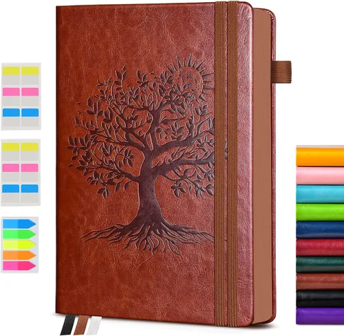 Vista 26 de Diario vintage de cuero con 300 páginas numeradas, diario rayado A4 para hombres y mujeres, diarios para escribir, cuaderno de rayas universitarias