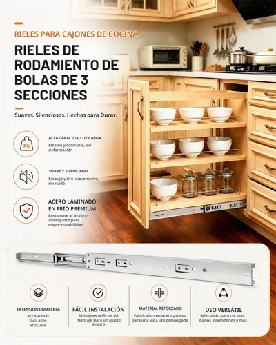 Vista 7 de Gobrico Diapositivas de cajón de 22 pulgadas, cierre suave automático, extensión completa, rodamiento de bolas, guías para gabinete de cocina