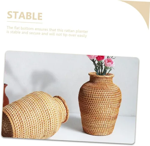 Vista 9 de WOONEKY Florero de ratán decorativo para flores artificiales secas para centros de mesa del hogar, decoración rústica bohemia