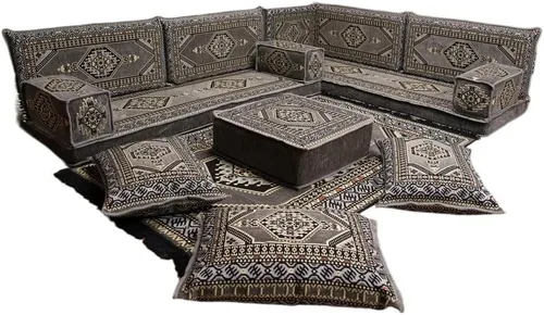 Vista 48 de arabicsofa Juego de asientos Jalsa en forma de L – Majlis árabe hecho a mano con almohadas de respaldo