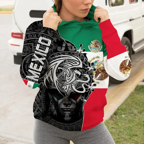 Vista 4 de Sudaderas con capucha mexicanas mexicanas aztecas mexicanas con estampado 3D casual
