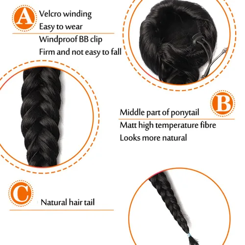 Vista 6 de Extensiones de cola de caballo trenzadas de espina de pescado de 15 pulgadas, extensiones de cabello sintético rizado con cordón de cola de caballo