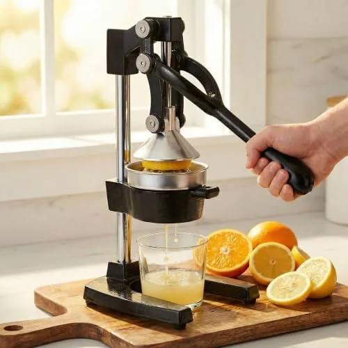 Vista 4 de Cast Iron Citrus Juicer, Extra-Large Commercial Grade Manual Hand Press, Heavy Duty Countertop Squeezer for Fresh Orange Juice (Black)