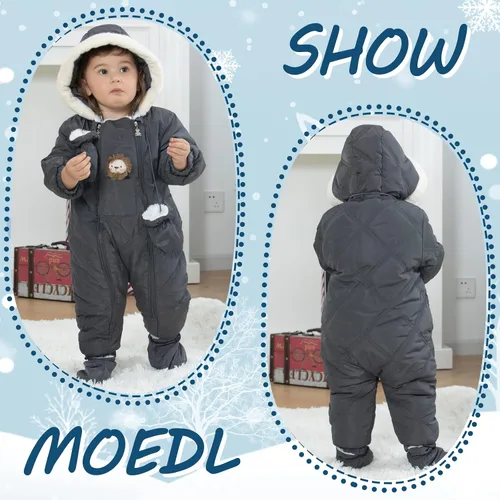 Vista 5 de XIFAMNIY Traje de invierno para bebé, mameluco con capucha para bebé, traje de nieve de león