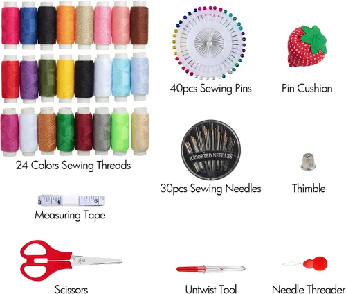 Vista 2 de LoDrid Kit de costura, bolsa de franela portátil con suministros completos de costura para viajes y hogar, kit de reparación de costura herramientas