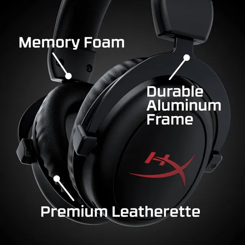 Vista 4 de HyperX Cloud Core - Auriculares inalámbricos para juegos para PC, auriculares DTS audio espacial X, almohadillas de espuma viscoelástica, marco