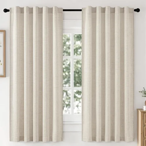 Vista 41 de MIULEE - Cortinas de lino sintético de 96 pulgadas de largo, 2 paneles, cortina semitransparente natural con pestaña trasera, bolsillo para barra