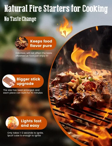 Vista 4 de E500 Arrancador de fuego, cuadrados para barbacoa, fogata, chimenea, estufa de leña, chimenea, hoguera, parrilla, 32 cubos para uso en interiores